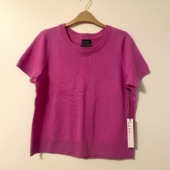 NWT NICOLE MILLER MERINO WOOL LAVENDER PURPLE SHORT SLEEVE SWEATER COASTAL - Picture 1 of 9